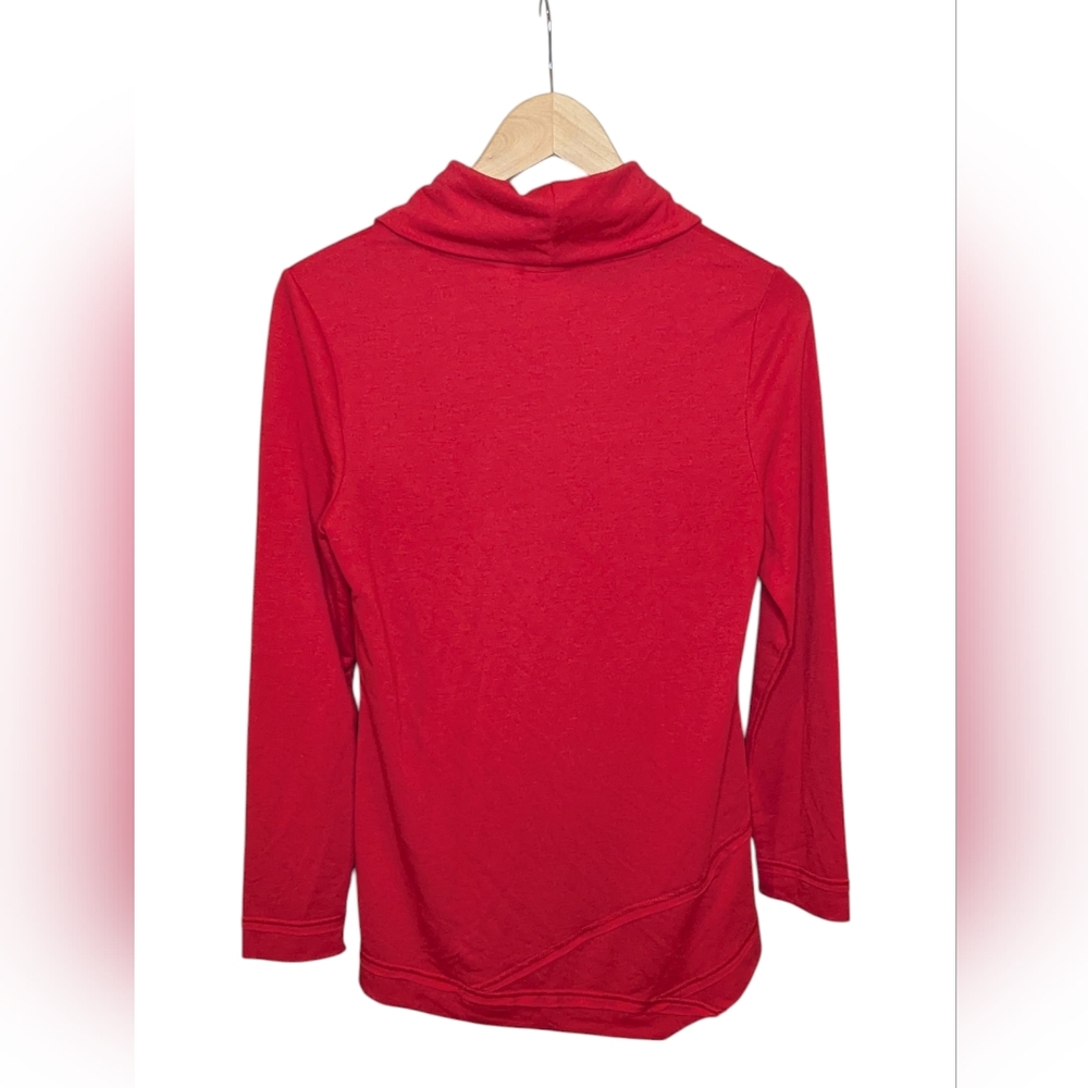 Weekends by Chicos Tunic Top 0/Small Red Cowl Neck Long Sleeve Asymmetrical Hem - Picture 3 of 12